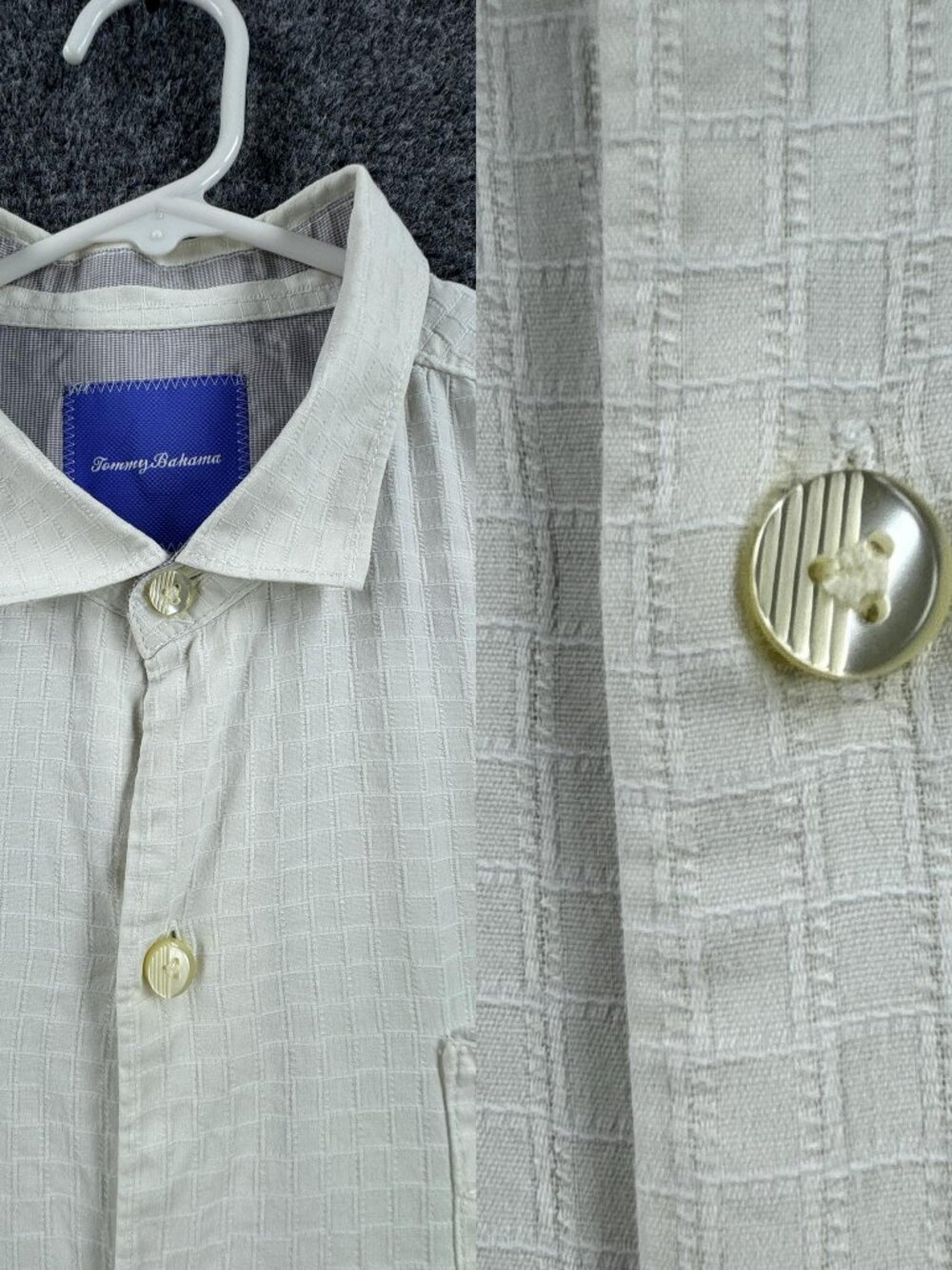 Tommy Bahama Short Sleeve Mens Cotton Silk Ivory Large Button Up Pocket Casual